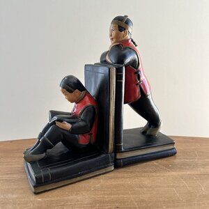 Vintage ABCO Bookends Hand Painted Hollywood Regency Oriental Chinese Girl & Boy